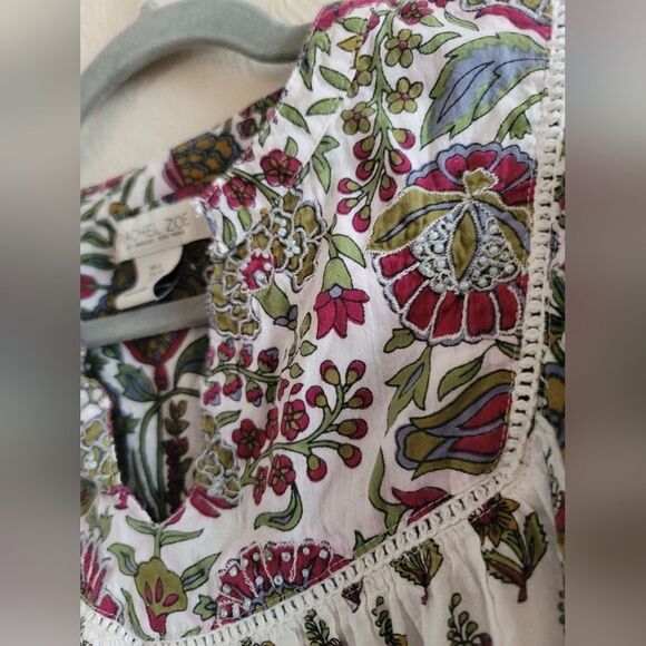 Rachel Zoe Boho Floral Cotton Peasant Blouse, Size Small - Picture 4 of 7